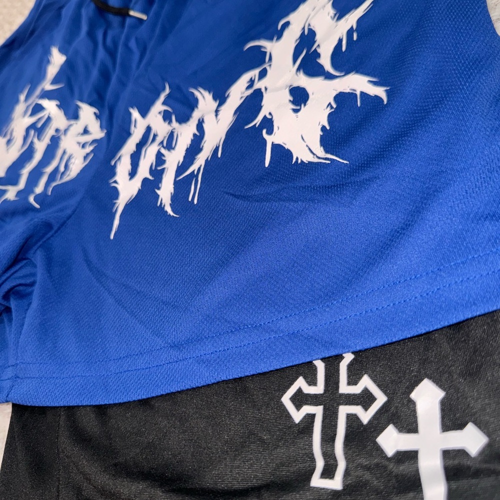ROMWE Blue and Black Graphic Shorts